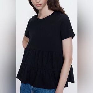 Zara Women’s Bottom Ruffled Top Blouse Black Small